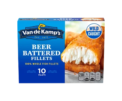 Van de Kamp's Beer Battered 100% Whole Fish Fillets, Frozen, 19.1 oz 10 ct