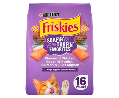 Purina Friskies Dry Cat Food for Adult Cats & Kittens, Surfin' & Turfin