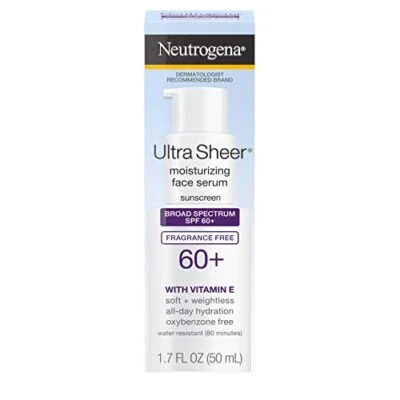 Neutrogena Ultra Sheer Moisturizing Face Serum with Vitamin E & SPF 60, All Day Facial Sunscreen Serum with Broad Spectrum UVA/UVB Protection, Fragrance-Free, Oxybenzone-Free, 1.7 oz