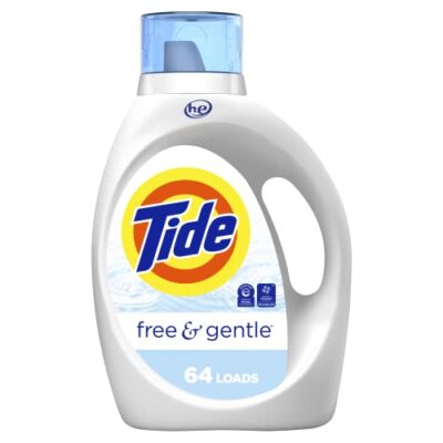 Tide Free & Gentle, Liquid Laundry Detergent Soap, Unscented, Hypoallergenic for Sensitive Skin and Free of Dyes, HE Compatible, 64 Loads, 84 fl oz