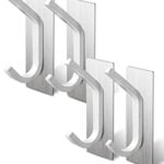 Adhesive Hook, 4 Packs Self Adhesive Hook, Stainless Steel Self Adhesive Hooks Heavy Duty, Double Hook Design Strong Adhesive Wall Hooks for Bathroom Kitchen Bedroom, Hanging for Towels, Bags, Coats