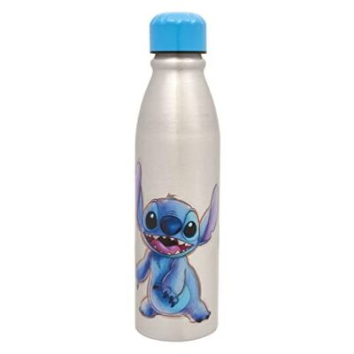 Stitch Sketch Aluminum Water Bottle 600ml – Official Merchandise by Polar Gear, Kids Reusable Non Spill BPA Free Recyclable - Ideal For School Nursery Sports Picnic - Silver