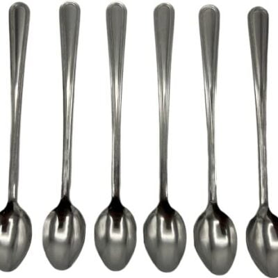 TIJAR® Latte Spoons, Pack of 6, Long Handle Stainless Steel Coffee Spoon, Espresso Spoons, Dessert Spoons, Tea Spoon. Extra Long Stirring Spoon, Milk Shake (Latte Spoon Pack of 6)