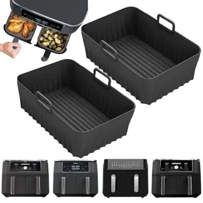 Silicone Air Fryer Liner 2-Pack for Ninja Duel 9,5L AF400UK AF300UK, 2023 Upgraded Air Fryer Accessories for Ninja Dual Air Fryer, Reusable Airfryer Liners