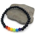 Rainbow and Black Bracelet – 6mm Acrylic Beads – LGBT Pride LGBTQ Gay Lesbian Bi Trans Queer – 7 inches