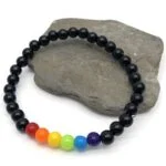 Rainbow and Black Bracelet – 6mm Acrylic Beads – LGBT Pride LGBTQ Gay Lesbian Bi Trans Queer – 7 inches