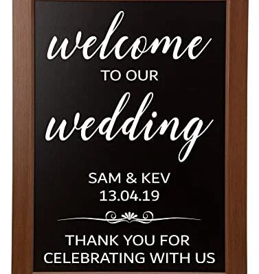 Welcome to our Wedding Sign Vinyl Sticker Decal Only (BLACKBOARD NOT INCLUDED) Personalised Rustic Vintage Name & Date Custom Text Wording Small to Large sizes available ref:2