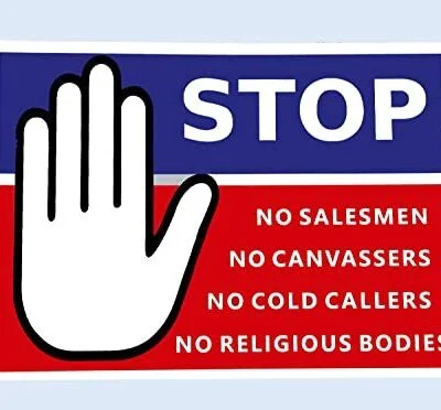 No Cold Callers Sticker for Front Door Outdoor Waterproof Window Stciker 140mm x 100mm