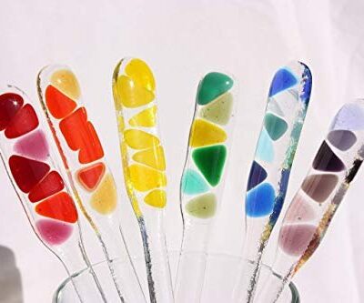 Handmade Set of Six Rainbow Glass Cocktail Stirrers, Drink Stirrers in a Gift Box