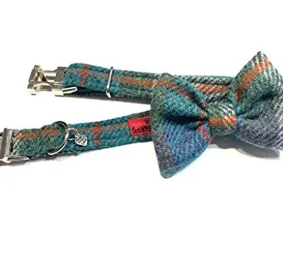Harris Tweed Dog Collar with detachable Bow Tie - Thistle Green