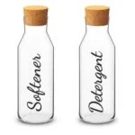 GPG Glass & Cork Storage Jars | 2Pcs Set Kitchen Storage Glass Bottles with Cork Stopper | 1L Softener Detergent (Set B, Font D)