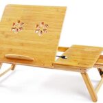 Laptop Desk,KMASHI Adjustable Laptop Desk Table,100% Bamboo with USB Cooling Fan Foldable Breakfast Serving Bed Tray w’ Tilting Top Drawer