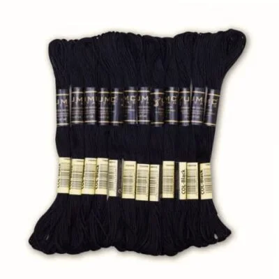 UMC STAG Pack of 12 Black Premium Embroidery Thread | 100% Egyptian Cotton Premium Skeins | Cross Stitch Embroidery Floss | Oeko TEX Certified Stranded Cotton | Ideal for Arts & Crafts (Black-12)