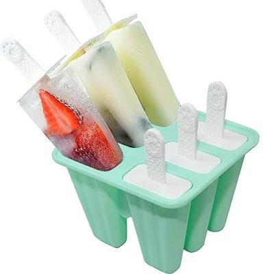 Ram® Silicone Ice Cream Mould Ice Lolly Mould FDA Certified Food Ice Pop Maker Popsicle Molds with Sticks and Drip Guards (6, Green)