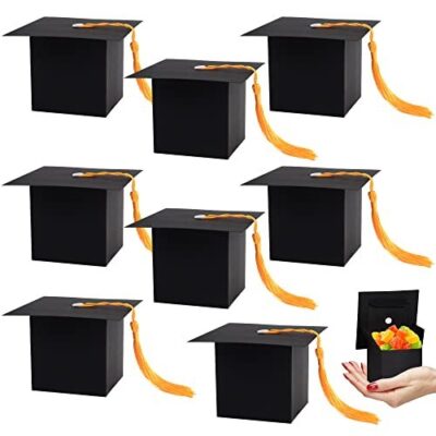 KEYIDO 36 PCS Graduation Candy Boxes Set,Graduation Cap Shaped Gift Box with Yellow Tassel,Graduation Party Favor Boxes for Graduation Ceremony Party Decorate (Black)