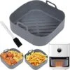 8 Inch Silicone Air Fryer Liner, Thick Square Air Fryer Accessories Reusable Air Fryer Silicone Pot with Silicone Pastry Brush for COSORI 5.5L, Ninja, Tower,Instant Vortex Air Fryer