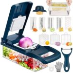 KMASHI 14 in 1 Vegetable Chopper, Multifunctional Mandoline Slicer Dicer Household Kitchen Manual Julienne Grater Cutter for Onion, Garlic, Carrot, Potato…(Include 1pcs Anti Cutting Glove)