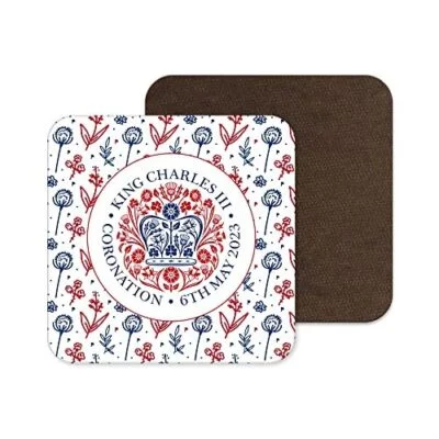 The Coronation 2023 - Coronation Coaster with Official Emblem & Floral Design, The Coronation of King Charles III and The Queen Consort – 6th May 2023, Gift, Souvenir, Keepsake, Memorabilia
